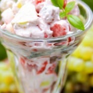 This fruit salad is a real "crowd pleaser" and tends to go fast. You can mix fresh or frozen fruit together which makes it "perfect" for any season.