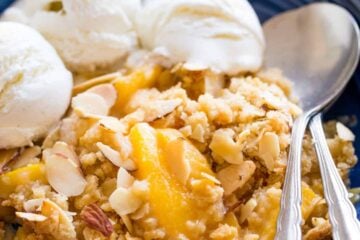 Peach Crisp served with ice cream