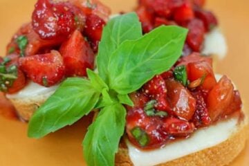 Serve this easy strawberry bruschetta recipe with the syrupy, balsamic-coated strawberries on top of bread.The bite-size pieces are perfect for appetizers.