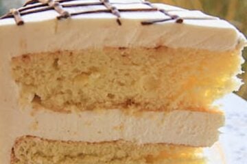 This ptichye moloko cake has mousse sandwiched between biskvit cake layers with a light syrup and a very simple creme chantilly frosting.