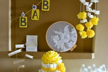 Yellow baby shower decor