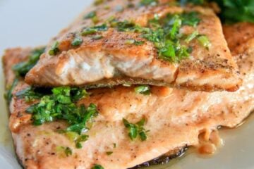 There's nothing fresher than catching your own trout and making it sizzle that same evening. The lemon and parsley butter are a great combination!