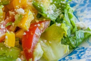 Avocado feta Caesar salad on a plate
