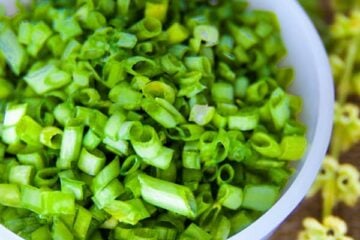 A little white bowl of cut green onion
