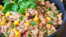 This Chicken Cream Cheese Chili is so easy! I love a good one-pot meal. You basically toss everything into a slow cooker and let it be for half the day.