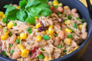 This Chicken Cream Cheese Chili is so easy! I love a good one-pot meal. You basically toss everything into a slow cooker and let it be for half the day.