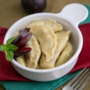 Plum vareniki are quite a treat; sweet inside and out. This was my favorite food growing up and it always brings back sweet memories.