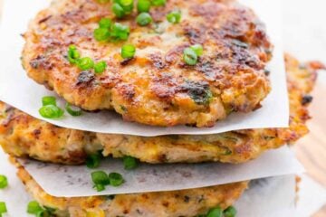 These chicken zucchini fritters are healthier than regular kotlety; being half meat and half veggie and they are super juicy and flavorful. Kids love these.
