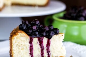 New-York style cheesecake and a blueberry sauce that doubles as a topping for waffles, or anything else you could possibly drown with blueberry sauce.