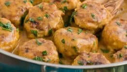 Chicken Meatballs in a Cream Sauce | natashaskitchen.com