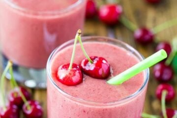 These strawberry Cherry Smoothies are easy, healthy and delicious. Talk about a pick-me-up! @NatashasKitchen