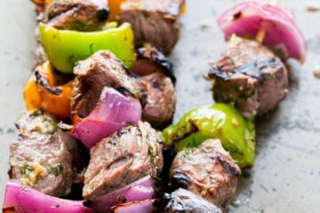 These Beef kebabs are mouth-watering. The marinade, by itself, smells tantalizingly good. What a great idea for your summer BBQ menu.