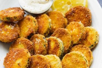 Fried Zucchini Crisps served with dipping sauce