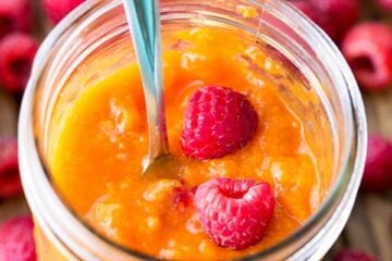 These apricot raspberry preserves are done in just 15 min! So good as a sauce over pancakes, crepes and waffles! @natashaskitchen