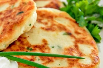 This Easy Mashed Potato Pancakes Recipe works for breakfast, lunch or dinner and it's a perfect use for left over mashed potatoes. Serve with sour cream.
