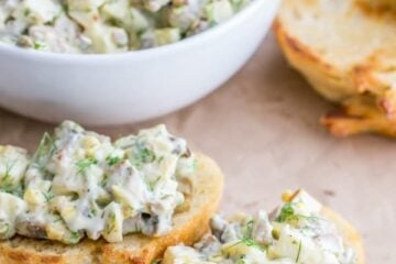 The addition of mushrooms and a flavorful dressing takes this egg salad over the top. Great lunch idea. Easy & Super Tasty! | natashaskitchen.com