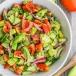 Cucumber Tomato Salad Recipe served in a white salad bowl