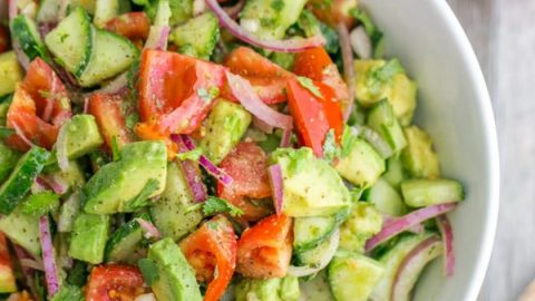 This Cucumber Tomato Avocado Salad recipe is a keeper! Easy, Excellent Salad | natashaskitchen.com