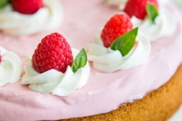 The tangy sweet raspberry mousse over this Raspberry Mousse Cake is so good! It's so tasty and pretty straightforward to make. It's a keeper!