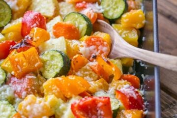 Roasted Vegetables uses the best of Fall vegetables: butternut squash, potatoes, zucchini, carrots and bell peppers. Perfect holiday side dish! | natashaskitchen.com