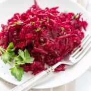 This beet salad is loaded with 3 pounds of beets (super healthy) and the marinade gives it wonderful flavor. Perfect for parties because it's a make-ahead salad that stores really well in the fridge and can even be canned.