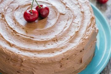 Decadent but simple chocolate cherry cake. Kirsch and cherries amplify chocolate in an intense and delicious way. The moist filling in this chocolate cake will surprise you! | natashaskitchen.com