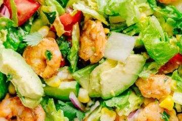 Avocado Shrimp Salad with cilantro dressing mixed together