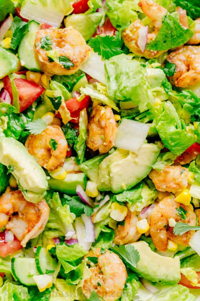 Avocado Shrimp Salad with cilantro dressing mixed together