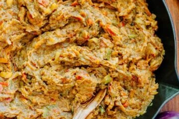 Authentic saut&eacute;ed eggplant spread. Baklazhannaia Ikra means "poor man's caviar." The ingredients of this eggplant recipe are simple but flavors are spectacular! | natashaskitchen.com