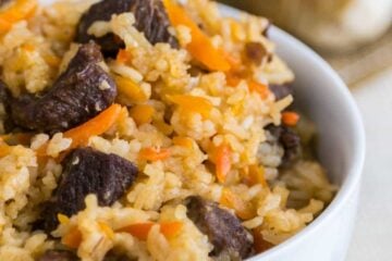 This Beef Rice Pilaf is the best I've tried. This recipe makes a big batch which is great since it reheats really well. Step-by-step photo instructions.