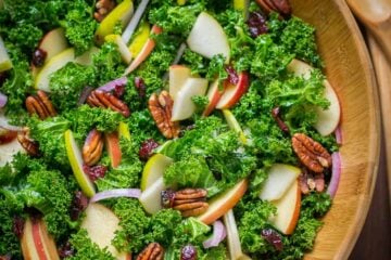 Autumn kale salad recipe with apples and pears