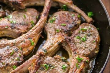 Lamb chops seared on a skillet
