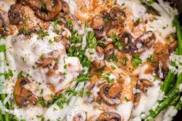 Chicken Madeira with juicy chicken and mushrooms in a creamy sauce with melty cheese... Creamy Chicken Madeira is a Cheesecake Factory copycat recipe! | natashaskitchen.com