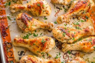 Baked Chicken Legs recipe with garlic, lemon and dijon. An easy and excellent chicken marinade with so much flavor. Learn the secret to great chicken legs! | natashaskitchen.com