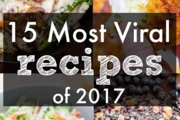 A collage of four different foods that says 15 most viral recipes of 2017 in the middle