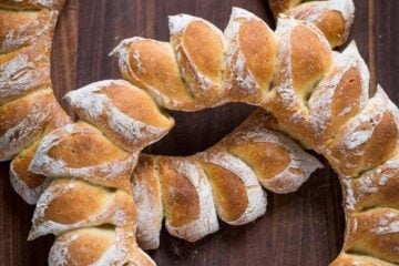 How to Make a Bread Wreath with DIY video! Wreath bread has a crisp crackly crust and super soft center. Surprisingly easy and impressive for Christmas! | Natashaskitchen.com
