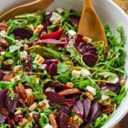 A show-stopping and flavorful beet salad with arugula with balsamic vinaigrette. It&rsquo;s gluten free, vegetarian and perfect for entertaining.