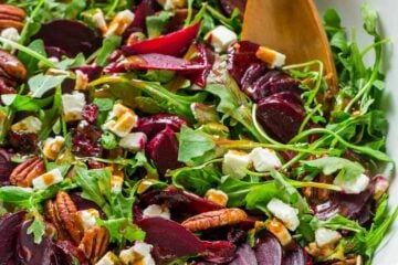 A show-stopping and flavorful beet salad with arugula with balsamic vinaigrette. It&rsquo;s gluten free, vegetarian and perfect for entertaining.