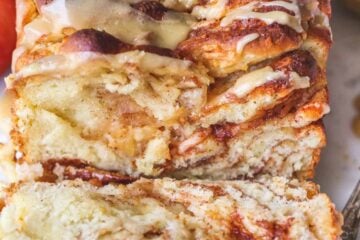 Apple bread sliced and glazed