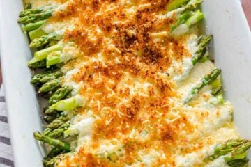 Asparagus Casserole bake on kitchen towel