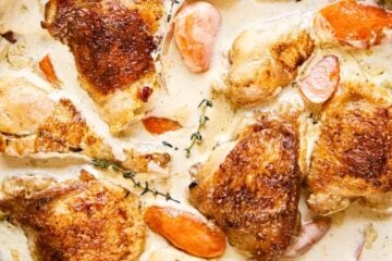 Chicken Fricassee in cast iron pan