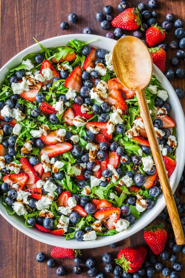 Arugula salad dressed with balsamic glaze