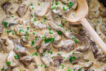 Beef stroganoff recipe in pan