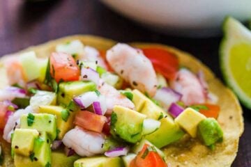 Ceviche served over a tostada