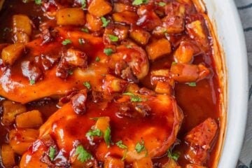 Baked bbq chicken breast in casserole dish