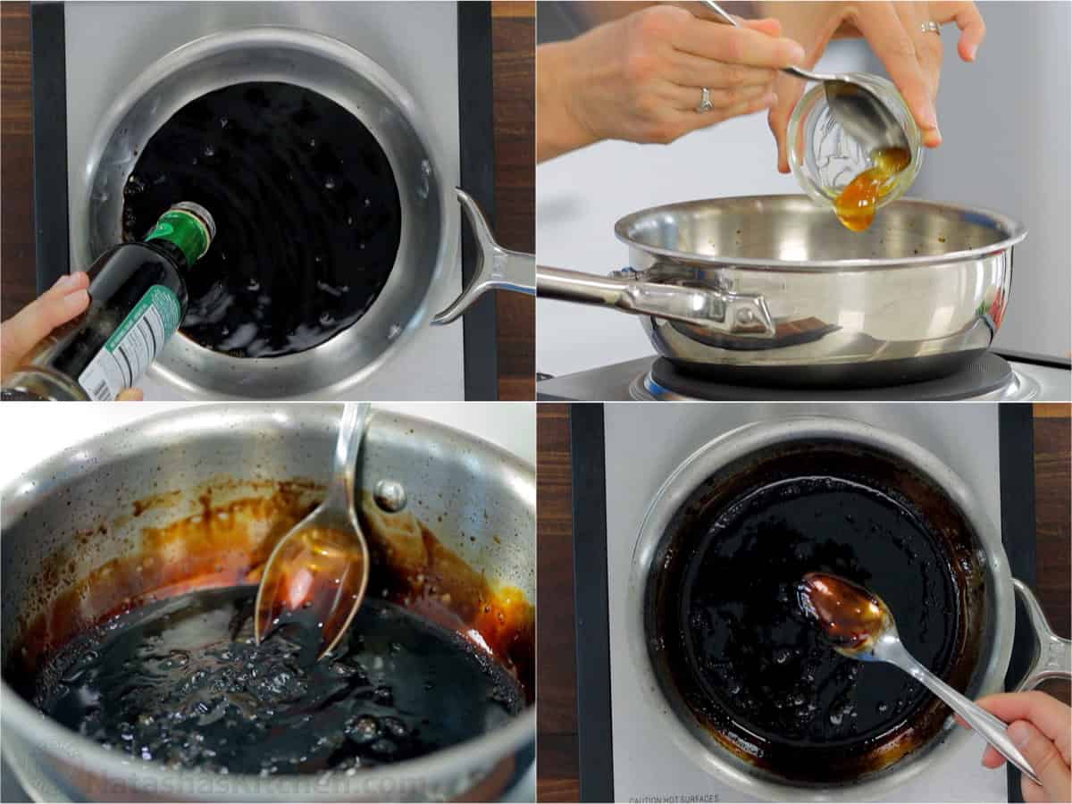 How to make the best Balsamic Glaze from scratch. Step by step how to make balsamic glaze reduction in a saucepan