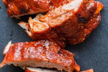 Instant Pot Baby Back Ribs sliced on a tray