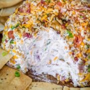 Bacon Ranch Cheese Ball Recipe with pita chips for serving