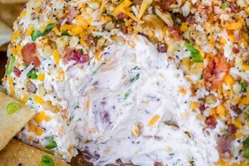 Bacon Ranch Cheese Ball Recipe with pita chips for serving