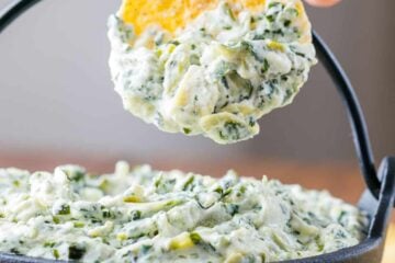 Spinach artichoke dip served with tortilla chips